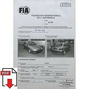 1998 Citroen Xsara VTS FIA homologation form PDF download